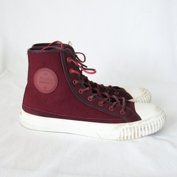BATA BULLETS Hi Top Wool Leather Sneakers in Maroon Red Size Mens 8, Womens 9 - Picture 10 of 16